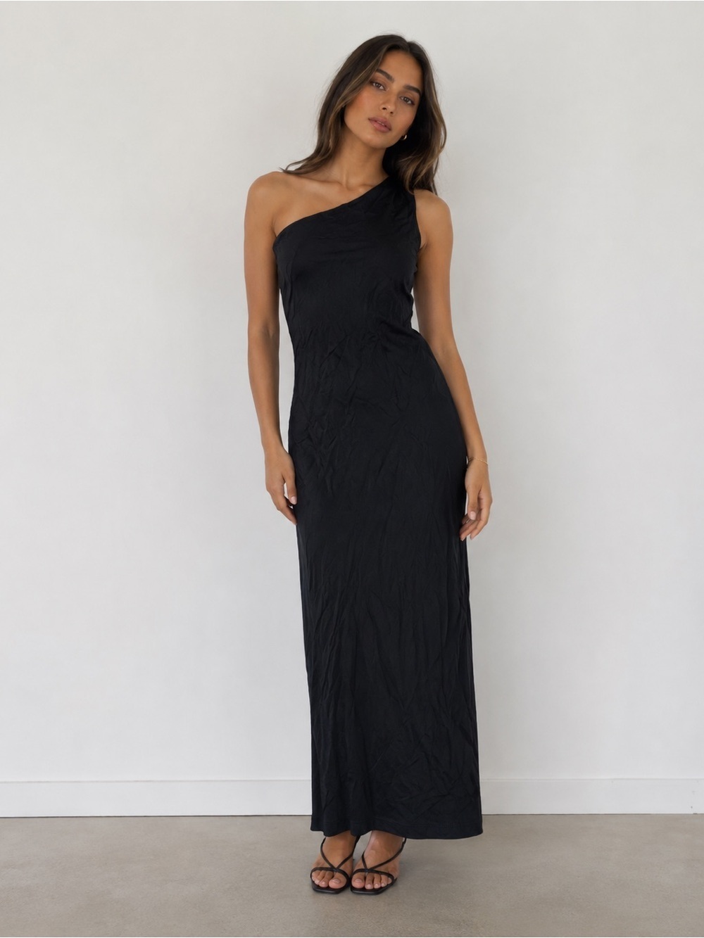 RARE VINTAGE women’s MARIELLA BURANI Italian black one shoulder midi dress sz 8